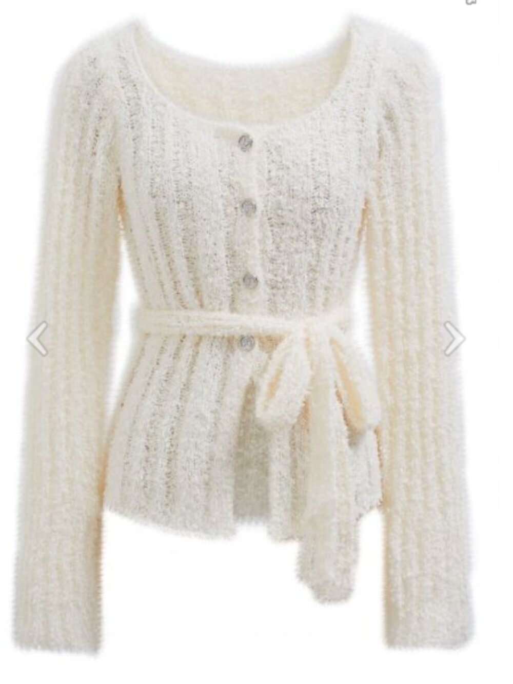 Self-Tie Waist Buttoned Knit Top in Cream
